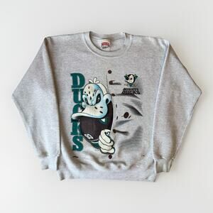Vintage Anaheim Mighty Ducks Sweatshirt Medium Gray 90s Nutmeg NHL Hockey